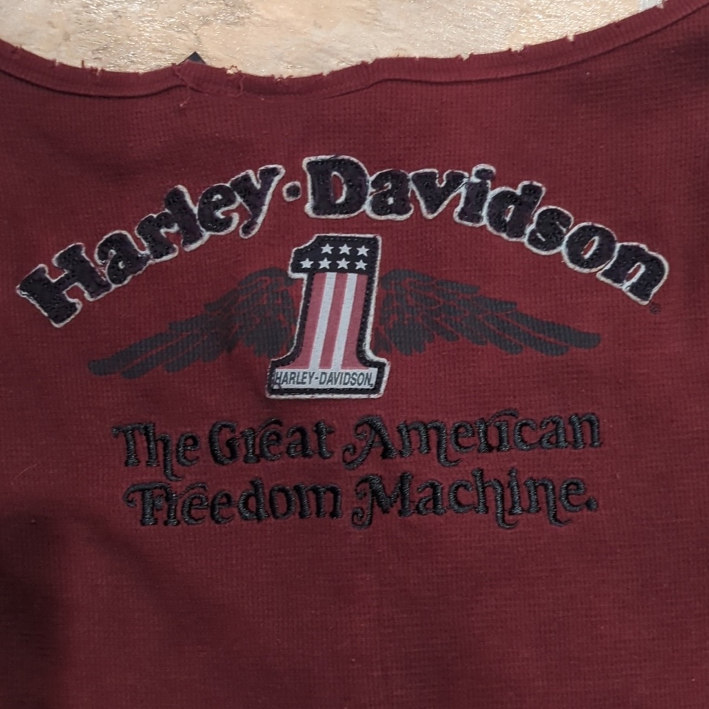 Y2K Harley-Davidson Waffle Knit Henley American Grunge Distressed - Picture 3 of 12